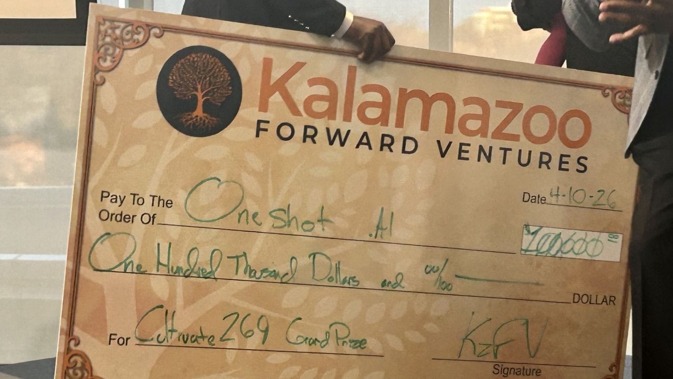 Cultivate 269 award check presented to the student pitch competition winner Cultivate 269 award check presented to the student pitch competition winner