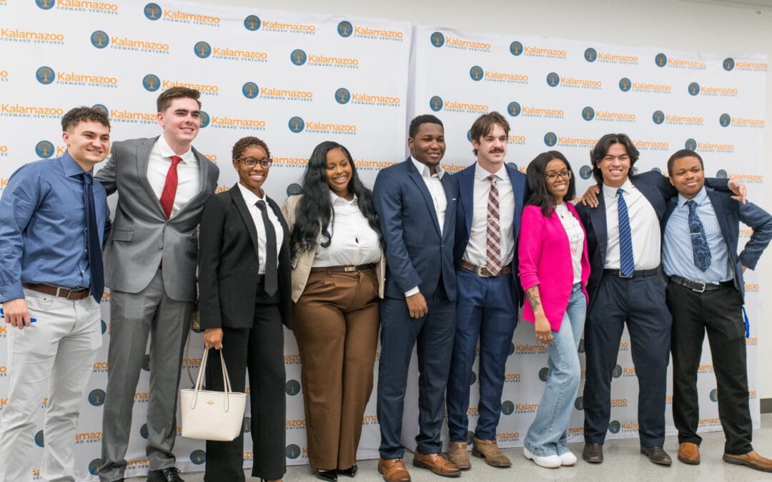 Cultivate 269 finalists standing together after the student pitch competition